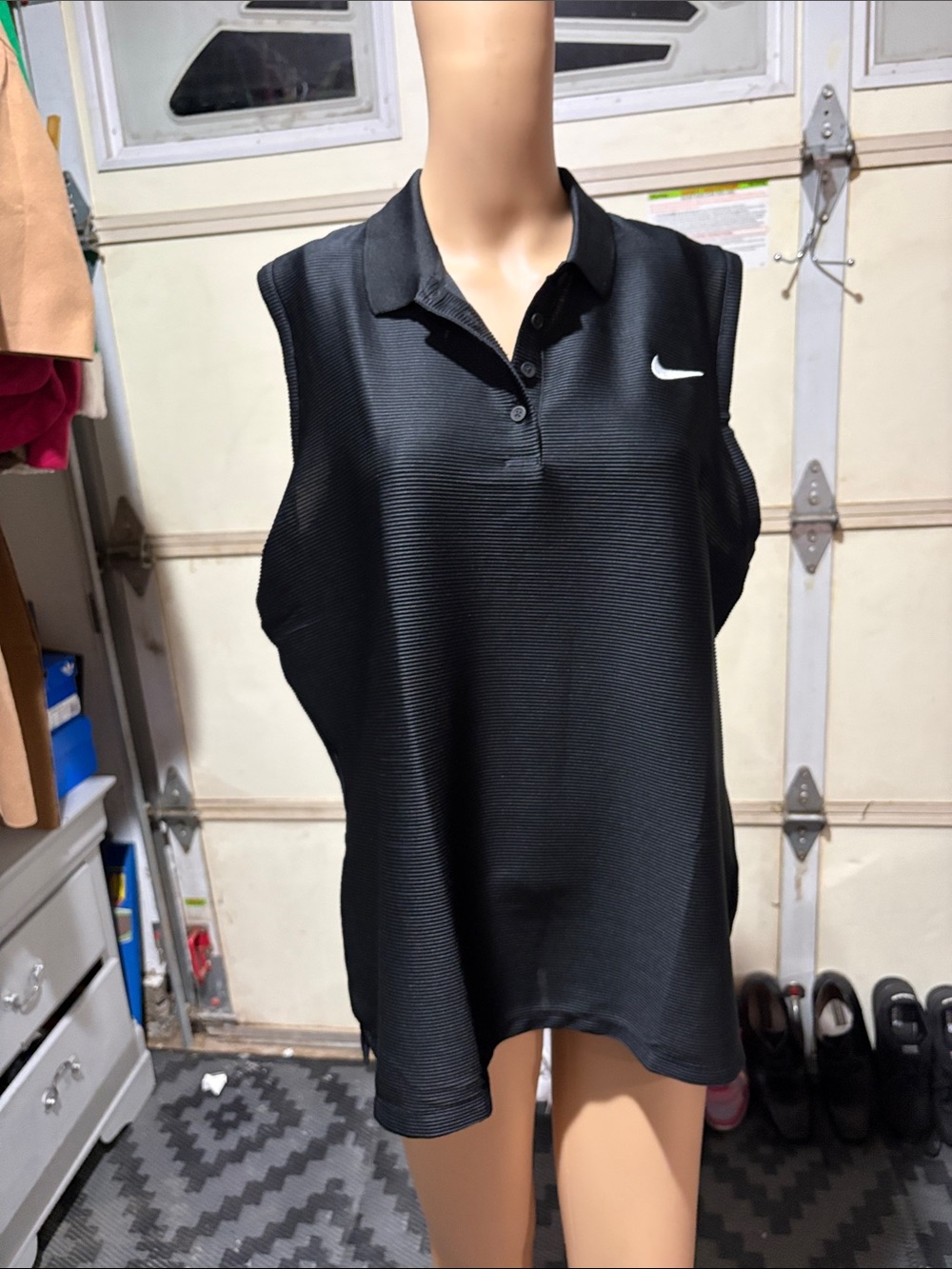 Nike Black Sleeveless Polo Tank with White Swoosh